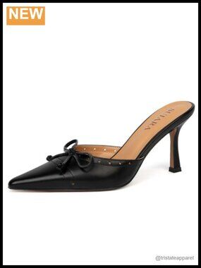 Kitten Heel Pointed Toe Mule Pumps Faux Leather Slip On Dress Heels